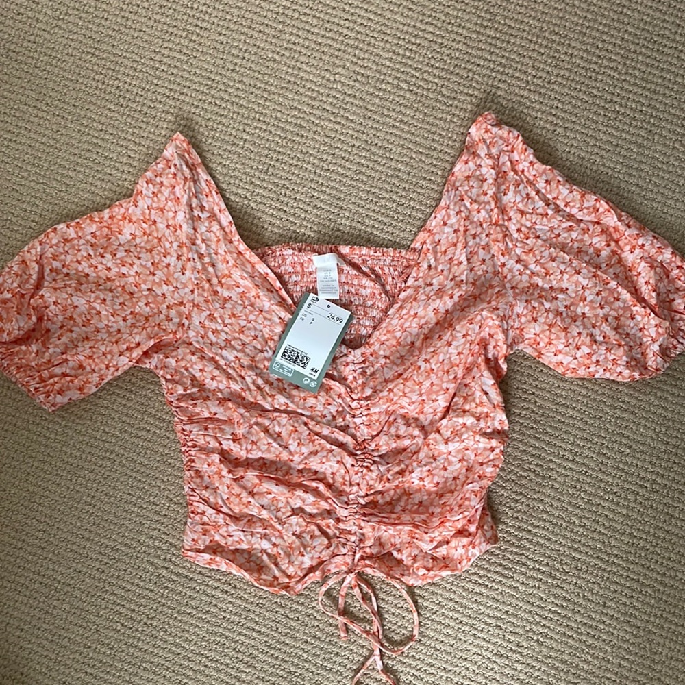 H&M Orange & White Flower Blouse